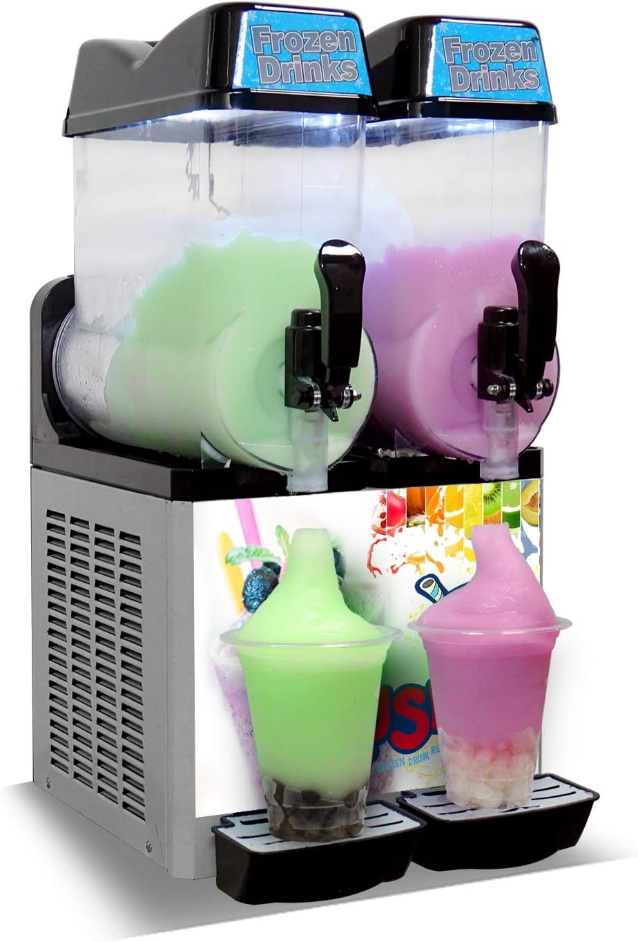 Commercial 12L x 2 Tank Slushy Machine 600W, Margarita Frozen Snow Drink Ice Slushie Shaved Crusher Maker, Stainless Steel Cooling Slush Beverage Machine for Outdoor, Bar, Cocktail, Juice, Home Coffee