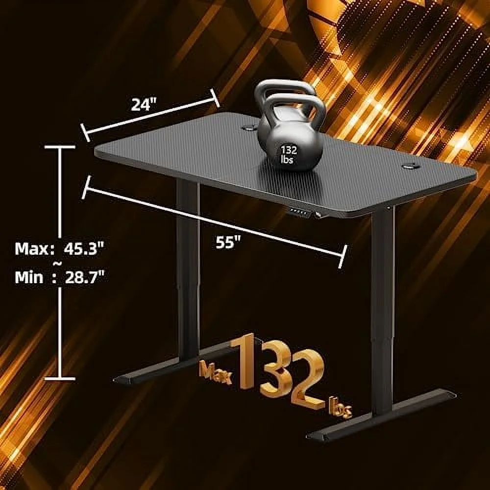 HJZBNONE Electric Height Adjustable Standing Desk 55 x 24 Inches Sit Stand Up Desk Memory Preset Computer Gaming Desk T-Shaped Bracket for PC Gamer  Carbon Black