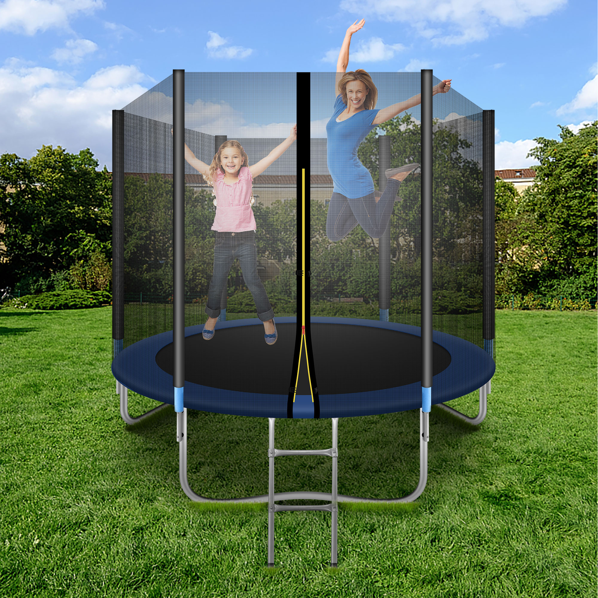 8ft Trampoline with Safety Enclosure Net and Ladder, Recreational Trampoline Combo for Jumping Trampoline Fitness, Bounding Table Suitable for Kids & Teenagers & Adults