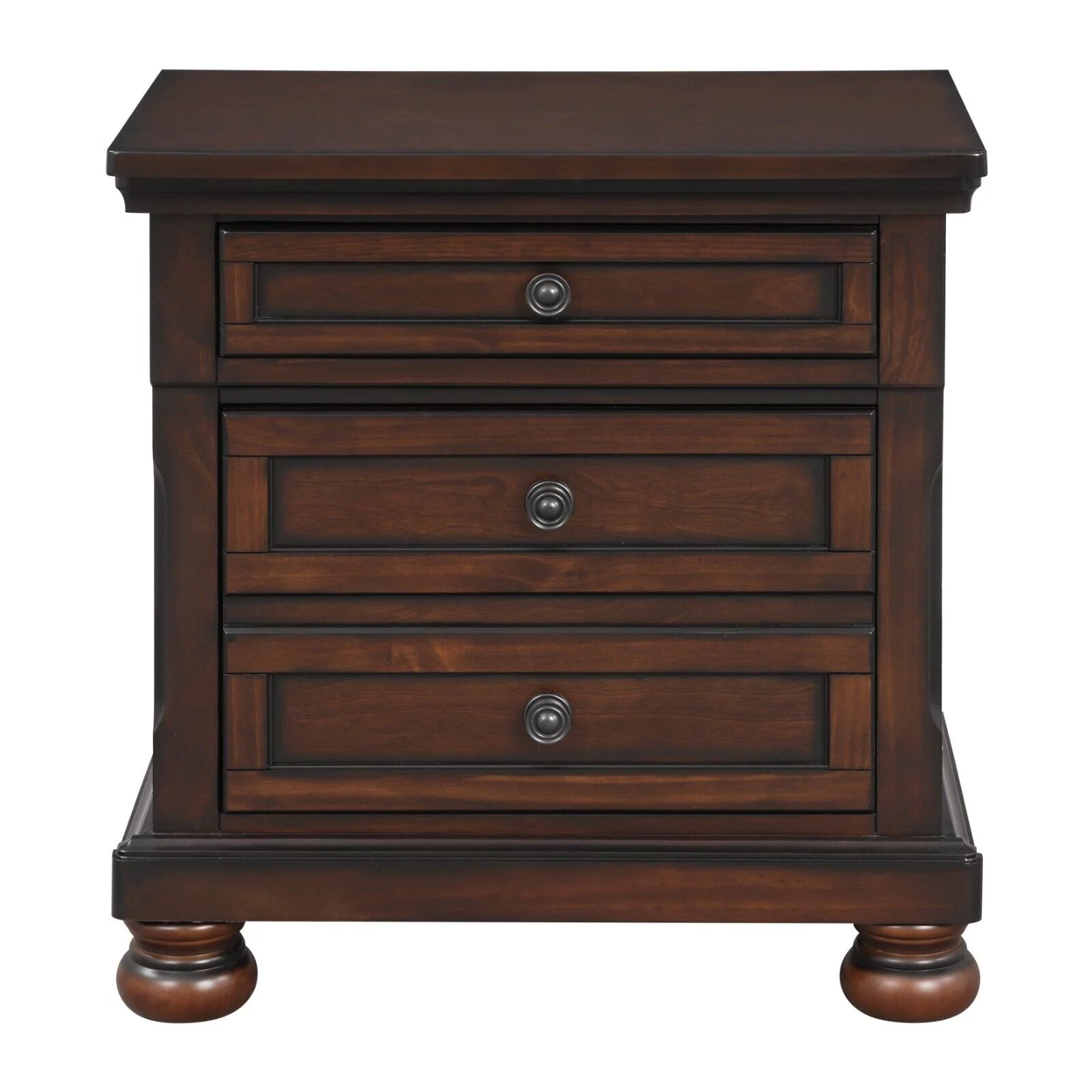 Brown Cherry Finish 3pc Bedroom Set Platform King Bed Storage Nightstands Traditional Style Wooden Furniture