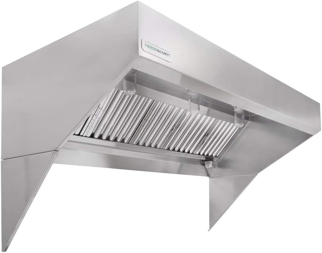 HOODMART 7’ Low Ceiling Sloped Front Hood | Stainless Steel Restaurant Vent Hood with Grease Filters | Commercial Kitchen Equipment Made in USA
