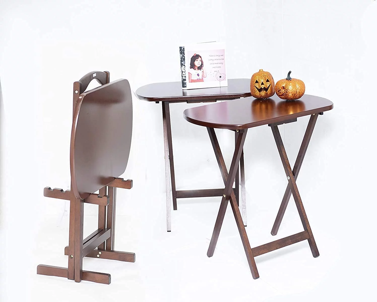 Rustic?Farmhouse?Set of 4 Large Tv Trays Snack Eating Tables Folding with Stand Wood Oversize Dinning Heavy Duty Portable &amp; eBook by OISTRIA - Curated Treasures Market