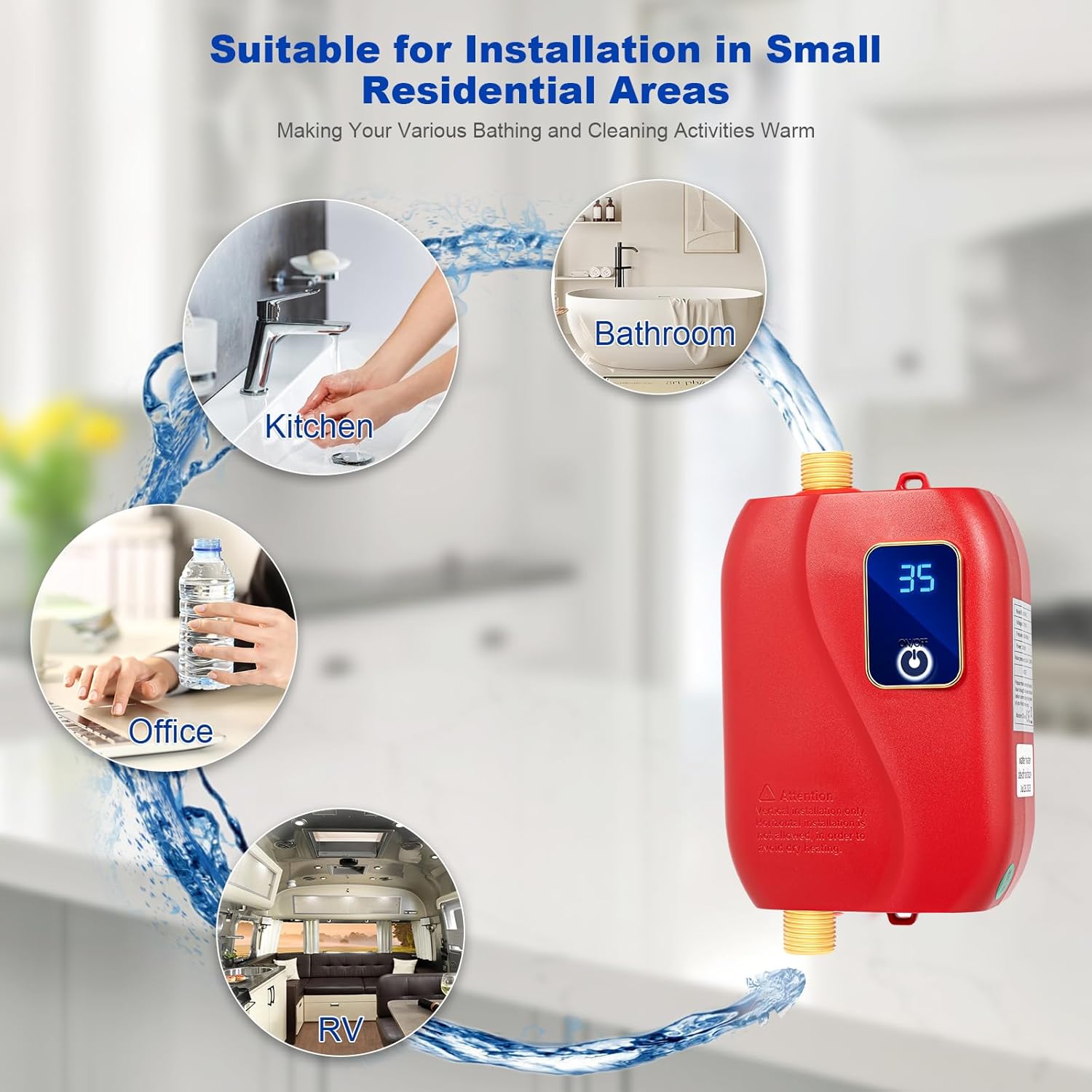 3000W Tankless Water Heater Electric, Mini Instant Water Heater Under Sink,Outdoor Tankless Electric Hot Water Heater with Led Display,Temperature Control for Home, RVs