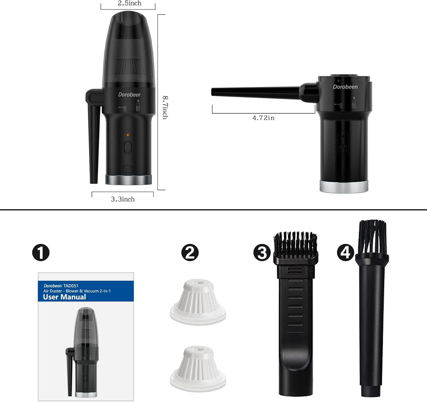 Cordless Air Duster, Blower & Vacuum 2 in 1, Compressed Air Duster, Portable Handheld Electronics Air Duster, Power 77000 RPM Motor, 10000 PA Suction, for Keyboard Car Computer Toys.