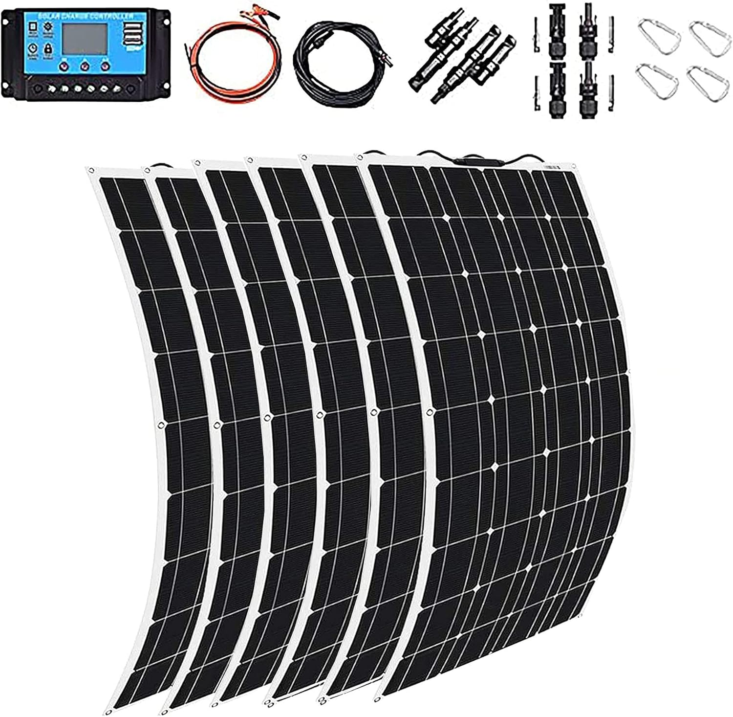 Solar Panel 600W 2X 300W PET Flexible Solar Panel Portable Mono Solar Battery Charger with Controller for Car Yacht Battery Boat,with 40A Controller …