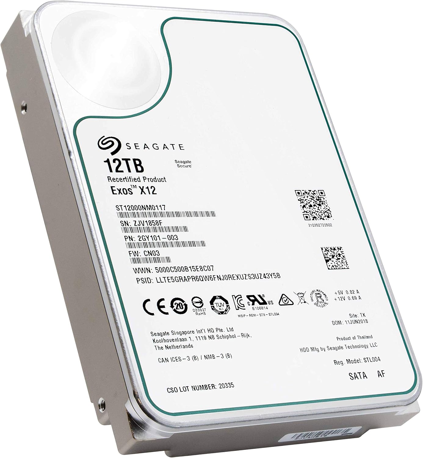 Seagate Exos X12 12TB 7200 RPM SATA 6Gb/s 256MB Cache 3.5 Hard Drive ST12000NM0117 (Renewed)