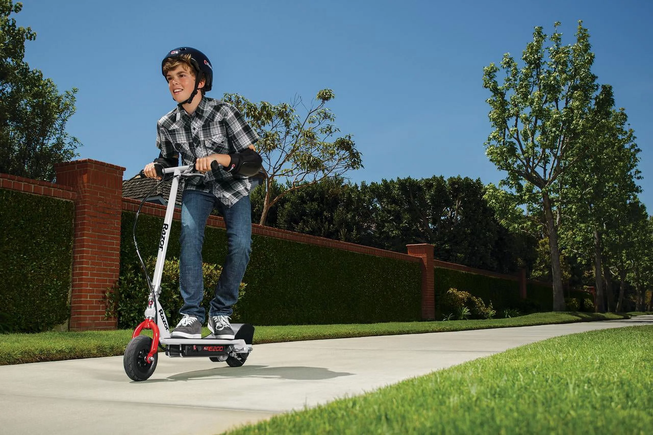 Razor E200 Electric Scooter - White, for Ages 13+ and up to 154 lbs, 8" Pneumatic Front Tire, 200W Chain Motor, Up to 12 mph & up to 8-mile Range, 24V Sealed Lead-Acid Battery