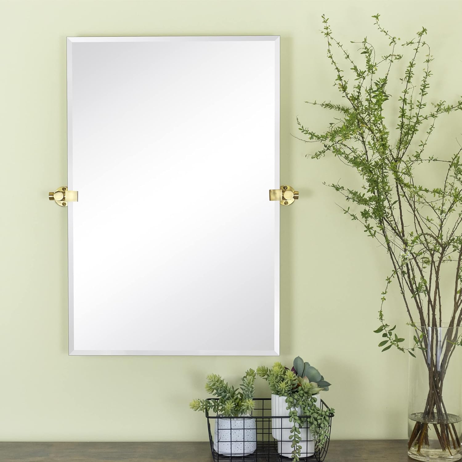 TEEBARN Frameless Beveled Pivot Bathroom Vanity Mirror with Chrome Metal Brackets, Tilting Rectangle Wall Mirror Hangs Vertical & Horizontal 20X30''