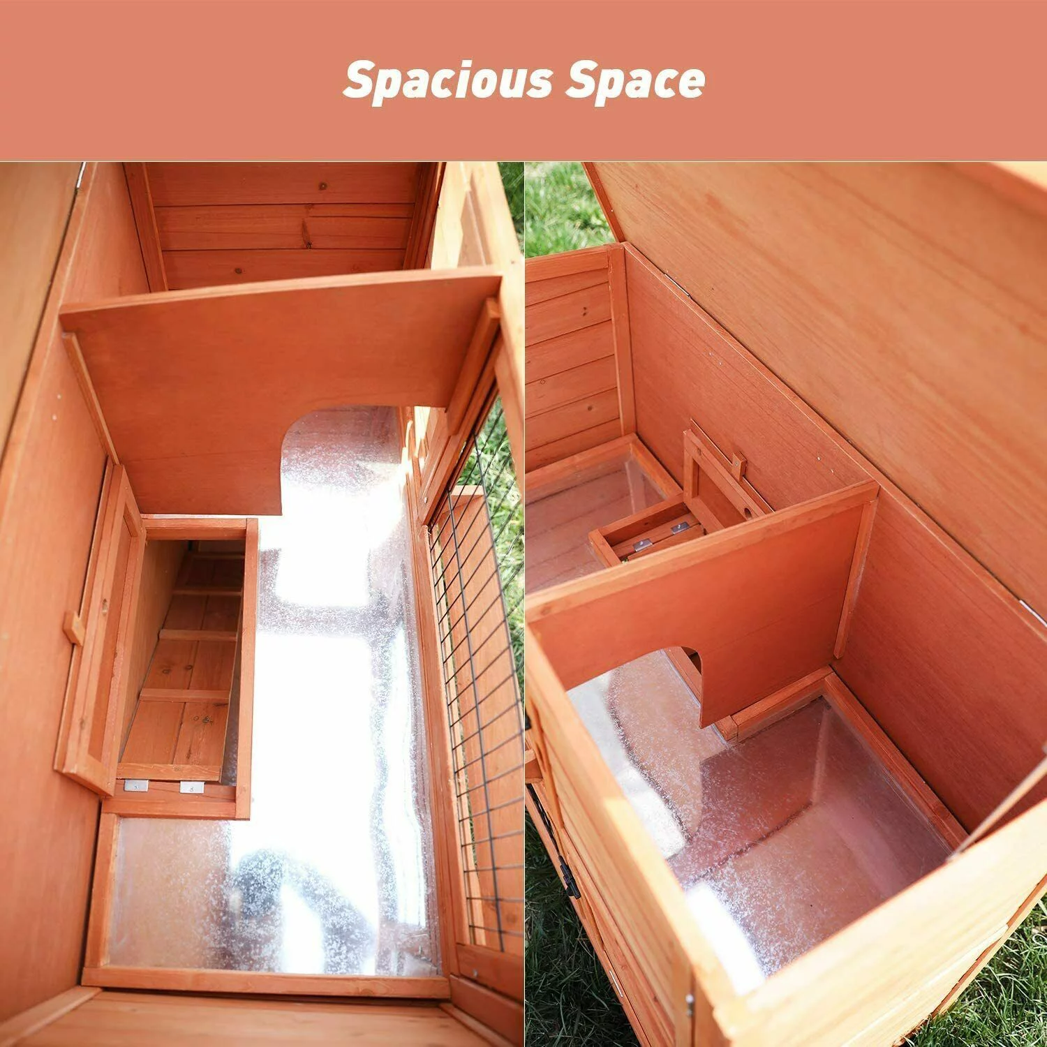 Pirecart 42.3" Wooden Rabbit Hutch, Backyard Bunny Cage W/ Removable Tray - Curated Treasures Market