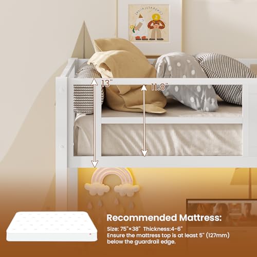 Itaar Stairway Twin Size Loft Bed with L Shaped Desk and Wardrobe, Metal Loft Bed Frame with Storage Stairs,3 Fabric Drawers, LED Lights & Charging Sation,No Noise & No Box Spring Needed, White
