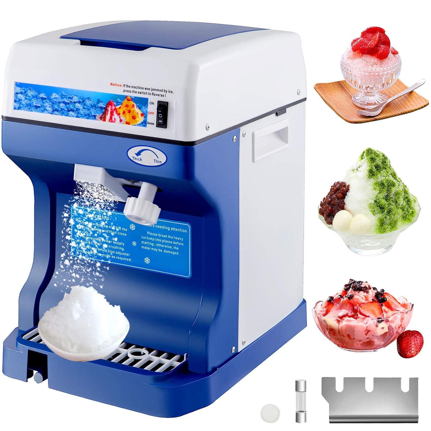 VEVOR 110V Electric Shaved Ice Machine 250W Snow Cone Maker Tabletop w/Adjustable Ice Texture, Ice Shaving Machine 265LBs/hr for Home and Commerical Use & Tablecraft Free Flow Pourers, Black, 12-Pack