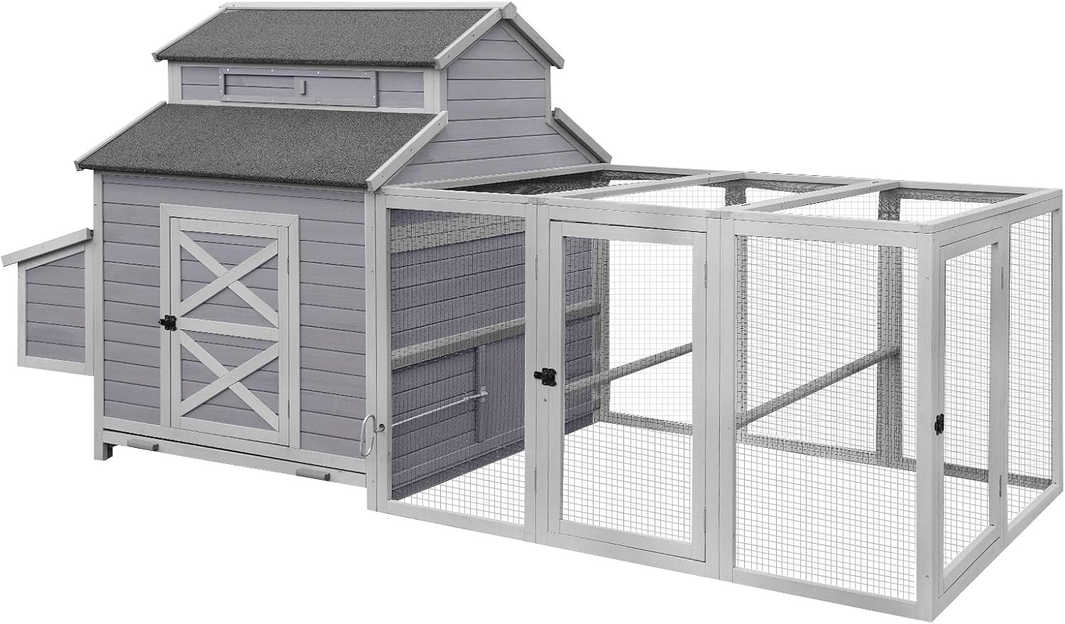 115in Chicken Coop Outdoor Large Hen House, Wooden Poultry Cage with Nesting Box, Run -4 Access Areas