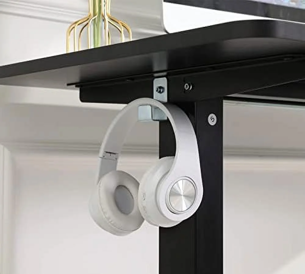 HJNIUNIU Electric Standing Desk Adjustable Height Sit Stand Up Desk 55 x 24 Inches for Home Office Computer Desk Memory Preset with Splice Board  Headphone Hook and White Frame/Oak Top