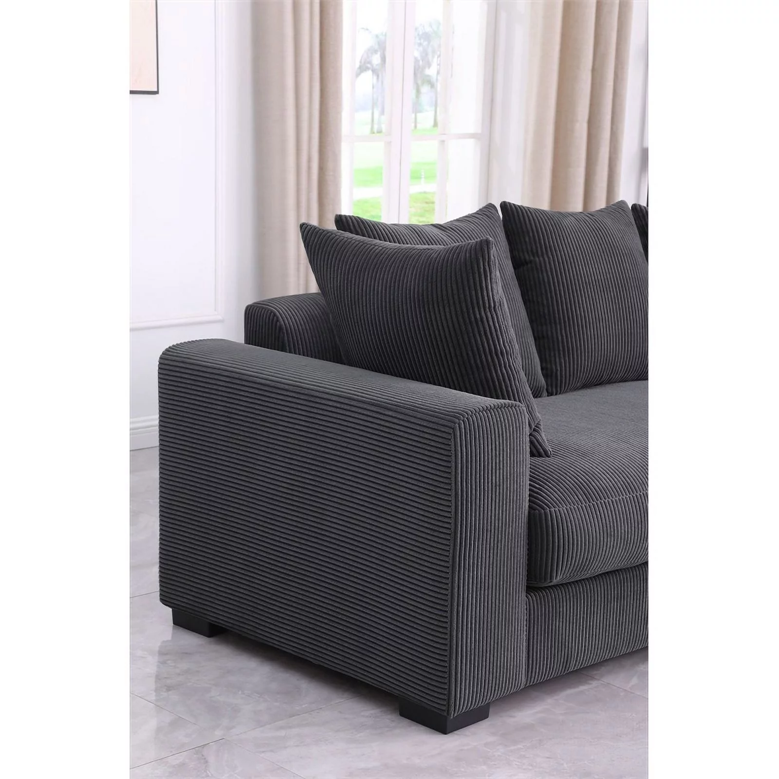 3 - Piece Upholstered Corduroy  Sectional Sofa With Chaise- Dark Gray