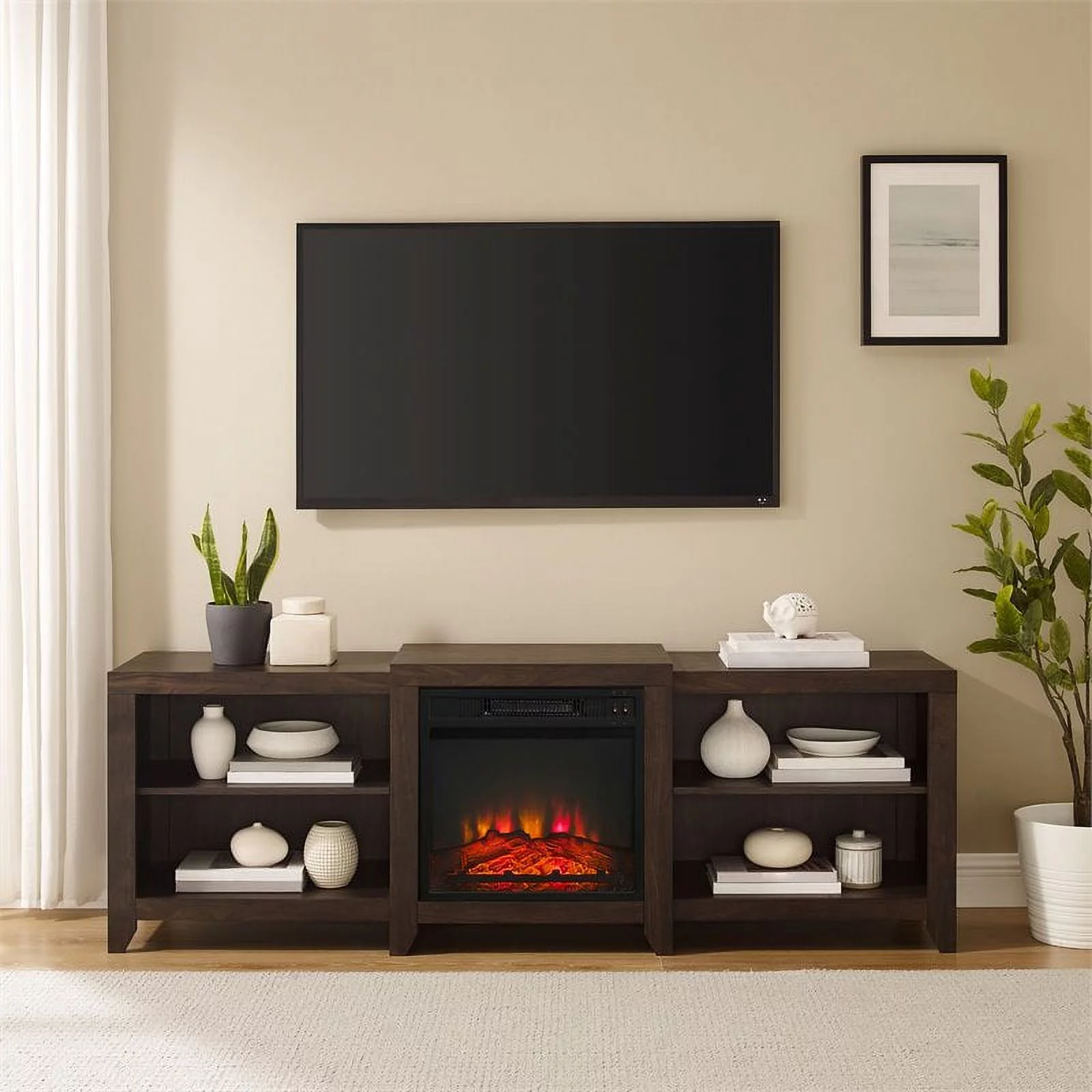 Crosley Furniture Ronin Wood TV stand for TVs up to 75" in Dark Walnut