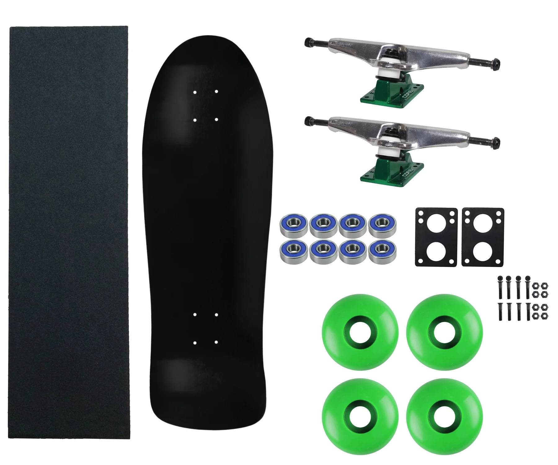 Moose Old School 80's Skateboard Complete 30" Black with Hollow 7.0 Silver/Green Trucks, 58mm Green Wheels