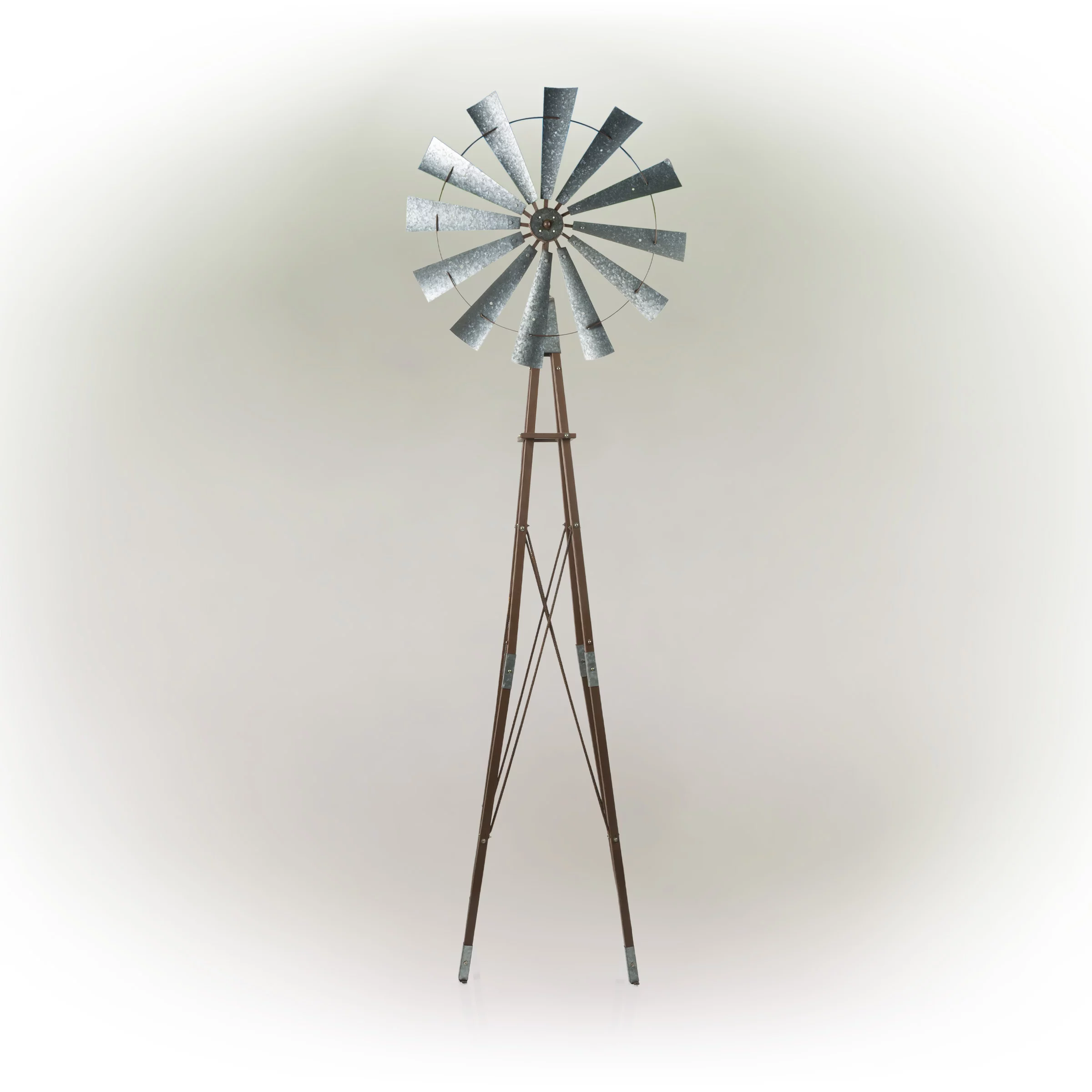 Alpine Corporation 32" x 38" x 101" Galvanized Metal Kinetic Windmill, Silver/Brown
