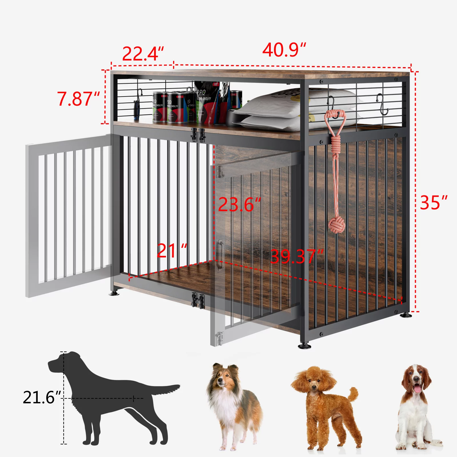 LILYPELLE Dog Crate Furniture, Heavy Duty Dog Cage Indoor Dog Kennel Furniture Style, Double Doors Dog House for Small/Medium/Large Dog