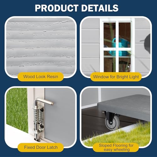 8x6x7 FT Resin Storage Shed, Waterproof Outdoor Storage Shed w/Floor, 2 Windows, Double Lockable Doors & Vents, Tool Shed for Patio Garden, Lawn, Backyard, Dove Grey