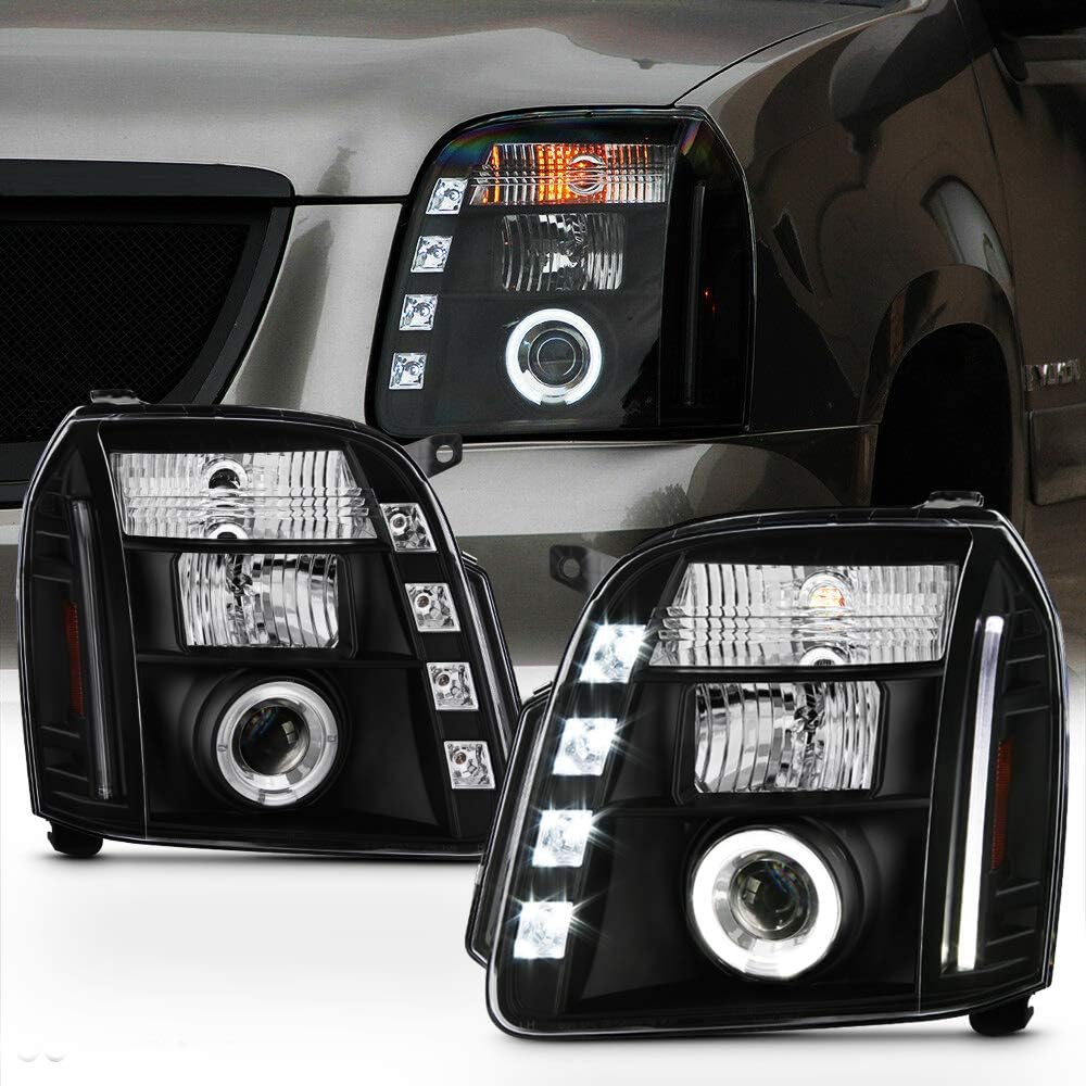 ACANII - For 2007-2013 GMC Yukon Denali XL 1500 2500 SUV LED Halo Black Housing Projector Headlights Headlamps Assembly