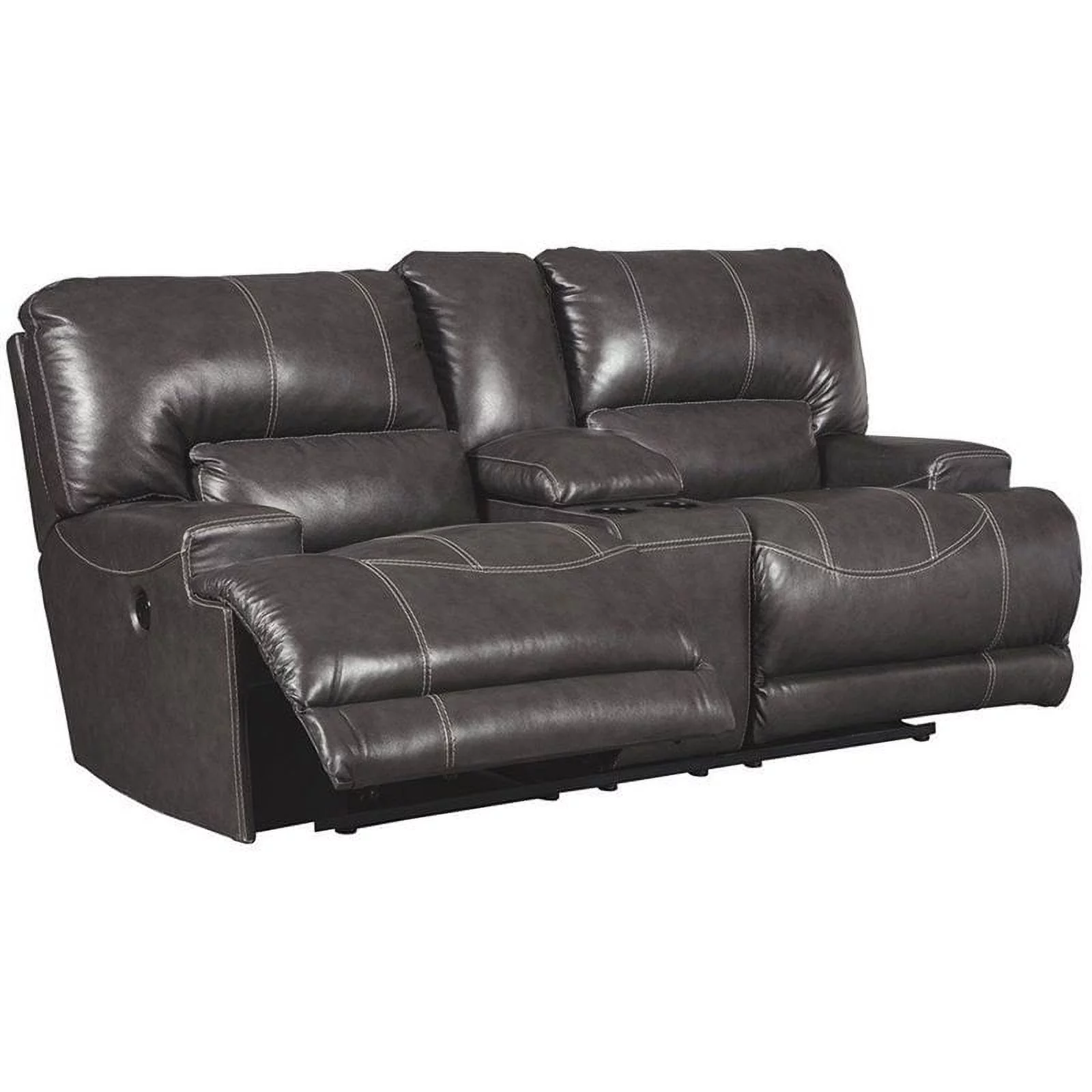 Ashley Furniture McCaskill Leather Power Reclining Loveseat in Gray