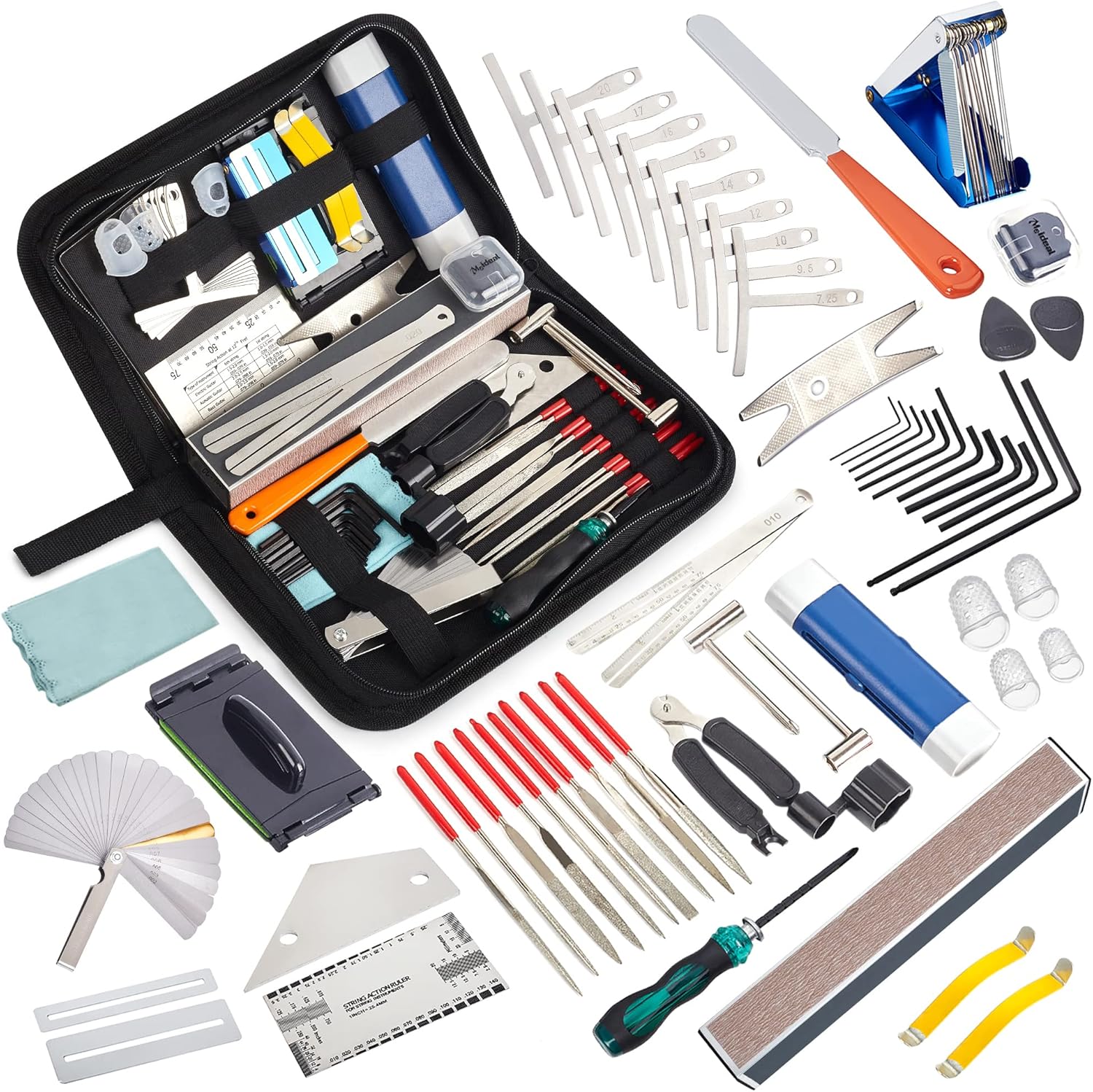 Meideal 65 Pieces Guitar Repairing Maintenance Tool Kit, Guitar Setup Kit Cleaning Care Accessories for Acoustic Electric Guitar Bass Ukulele