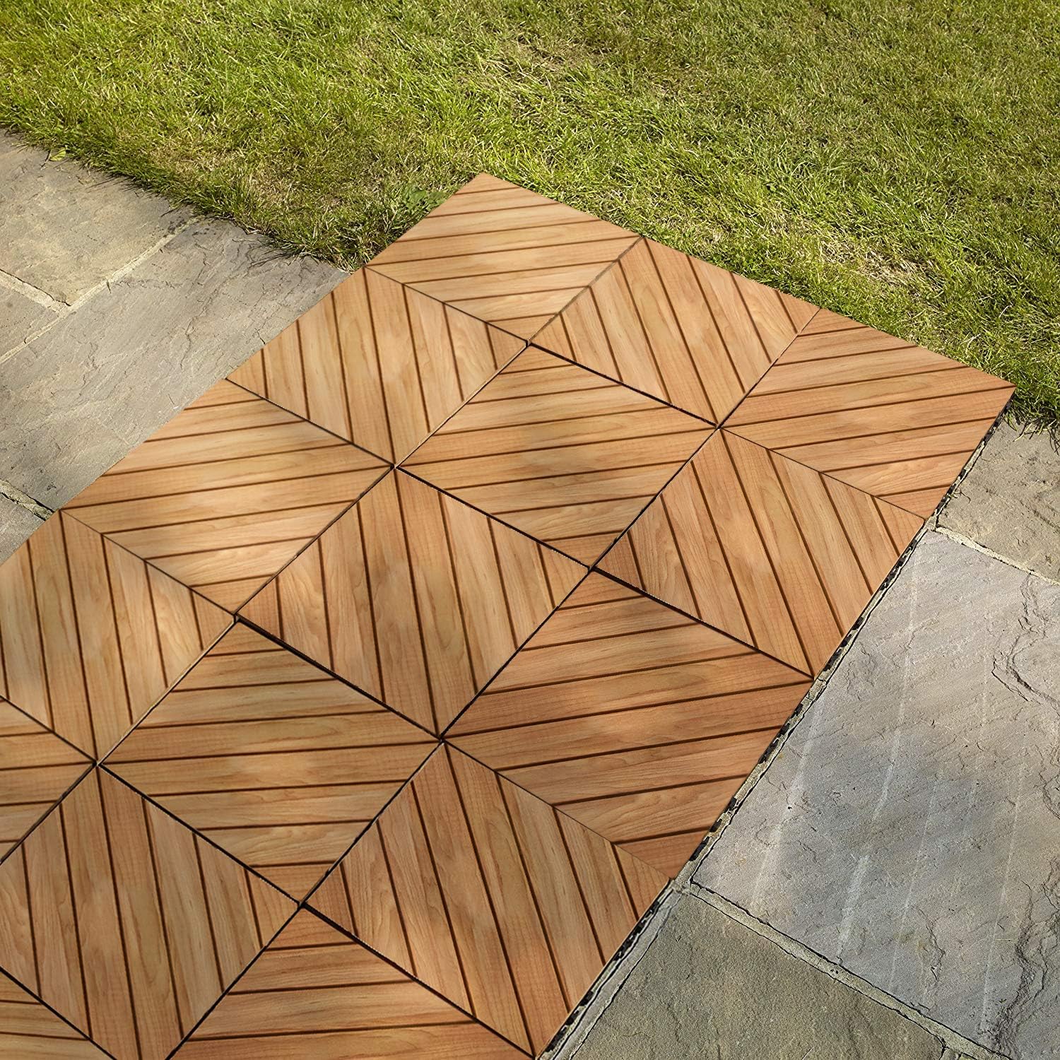 Wood Interlocking Flooring Tiles (Pack of 10, 12" x 12"), Solid Wood Acacia Deck Tiles Interlocking Outdoor, Patio Tiles Outdoor Interlocking Waterproof All Weather (8 Slat)