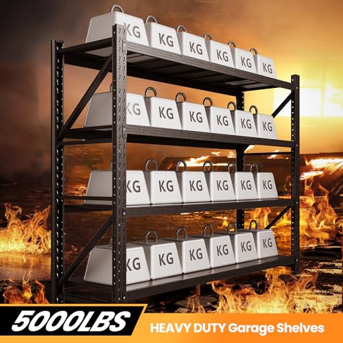 71” W Storage Shelves Heavy Duty, 5000LBS Metal Garage Shelving Units, 4 Tier Storage rack shelf, Steel Industrial Shelving , Adjustable Standing Shelf for Basement/Warehouse 71"W x 24"D x 70"H, Black