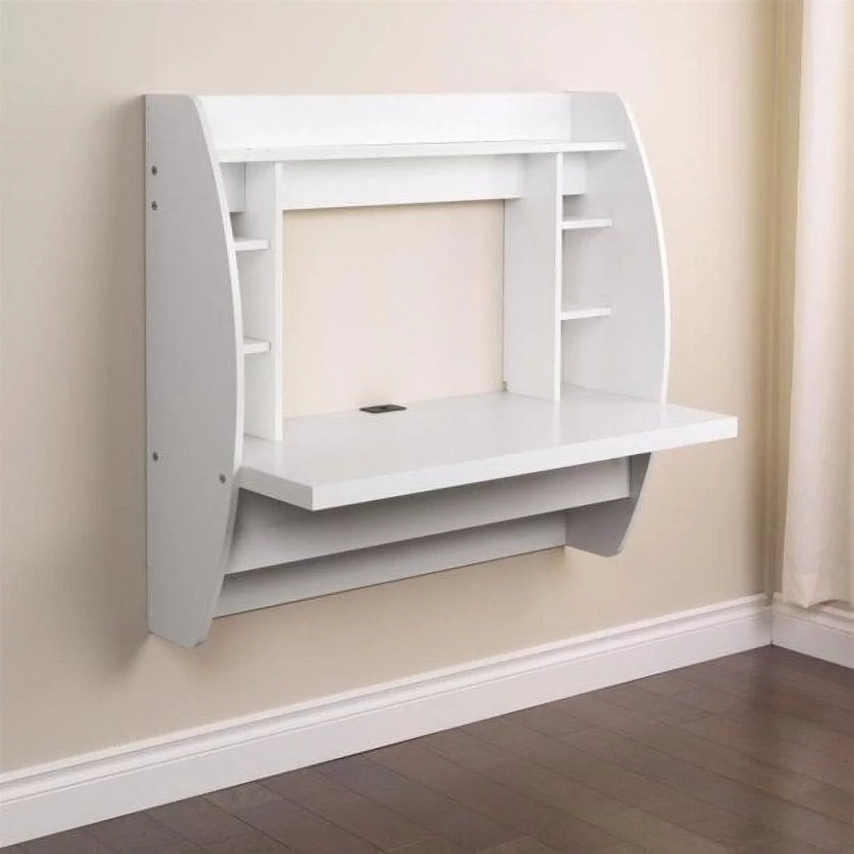 Prepac Floating Desk - Versatile Wall Mounted Desk for Small Spaces, Efficient Computer Desk with Storage, White Wall Desks, Perfect for Modern Homes