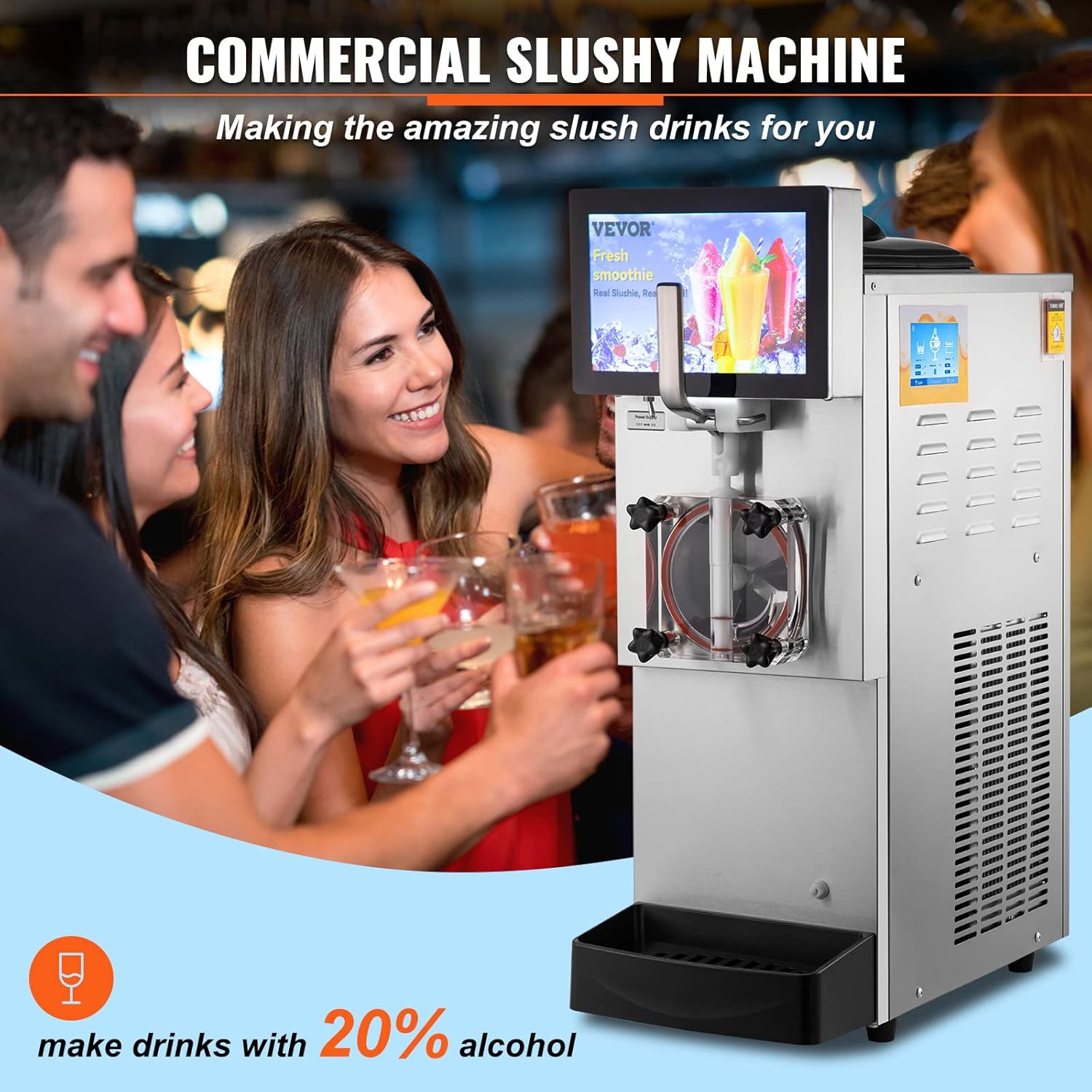 VEVOR Commercial Slushy Machine, 8L/2.1Gal Single Bowl Margarita Machines, 1550W Stainless Steel Alcohol Smoothie Frozen Drink Maker, Slushie Makers for Party Cafes Restaurants Bars Home