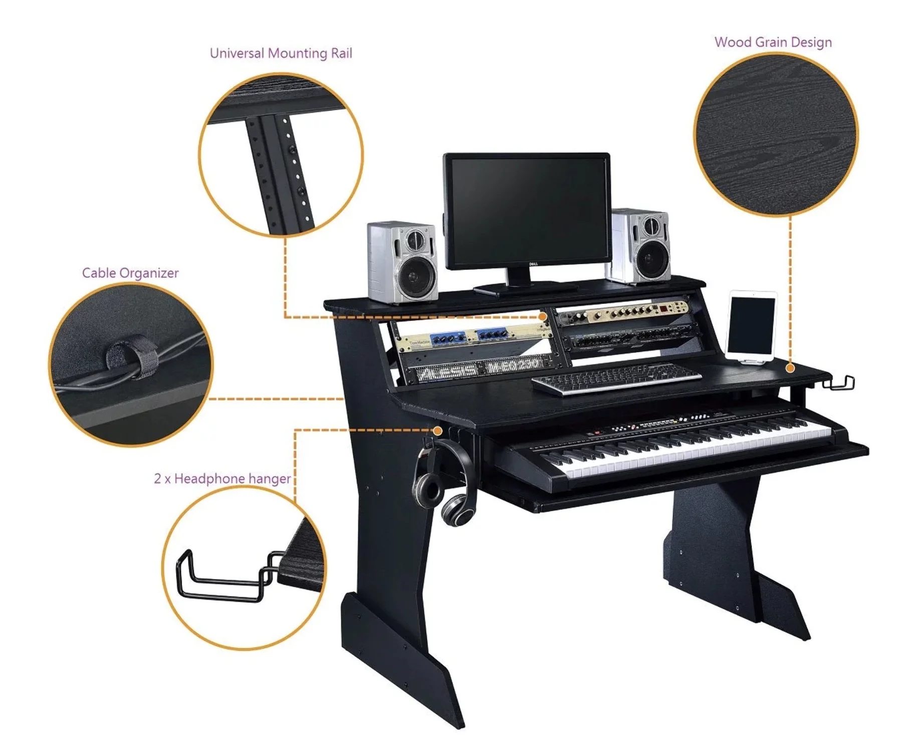 Musiea BE200 Series Music Recording Studio Desk Workstation w/2 x 4U Rack