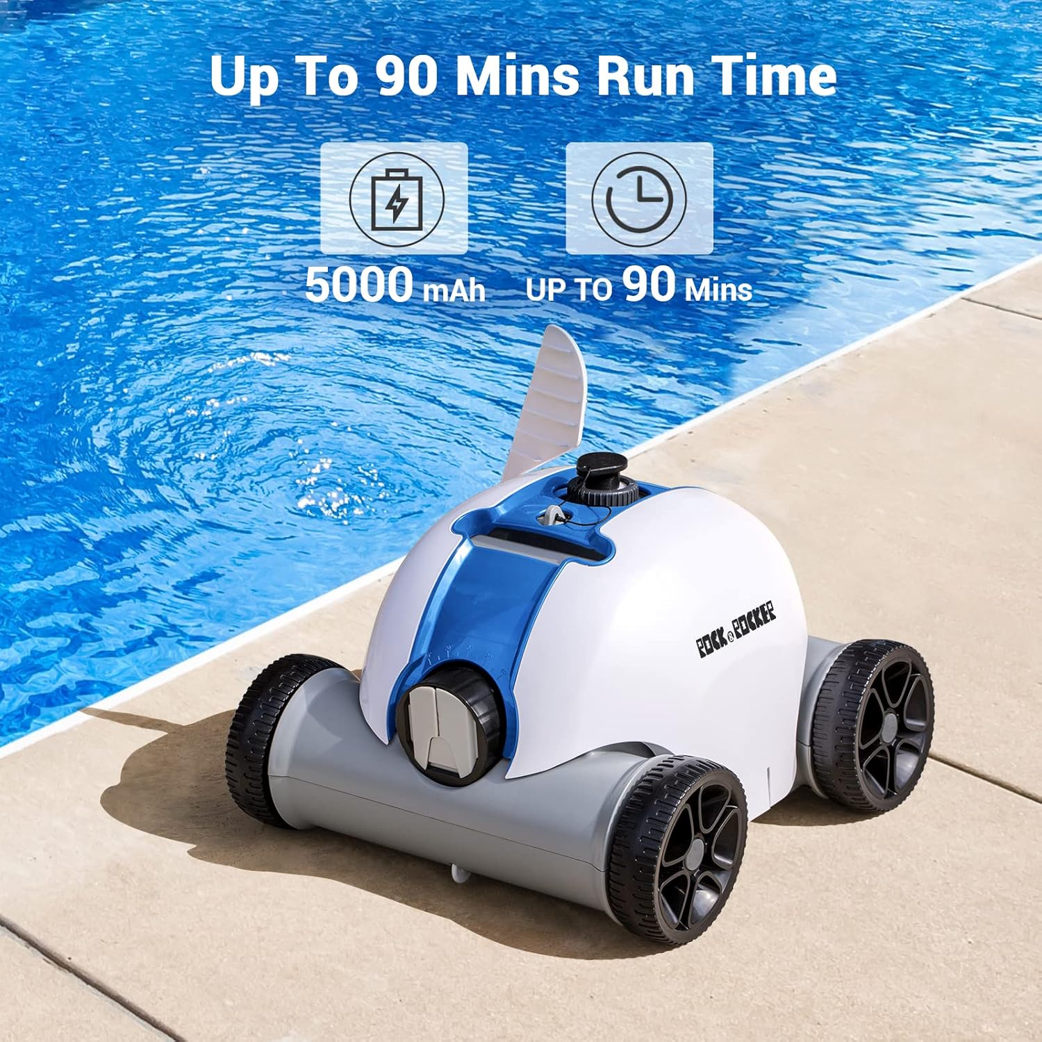 Rock&Rocker Cordless Robotic Pool Cleaner, Automatic Pool Robot Vacuum with 60-90 Mins Working Time, Rechargeable Battery, IPX8 Waterproof for Above Ground Swimming Pools Up to 861 Sq Ft, Blue