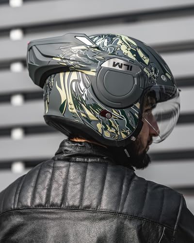 ILM Vintage Full Face Modular Motorcycle Helmet for Adults Men ATV UTV Snowmobile with 180° Reversible Chin Guard DOT Model-B707(Matte Black, L)