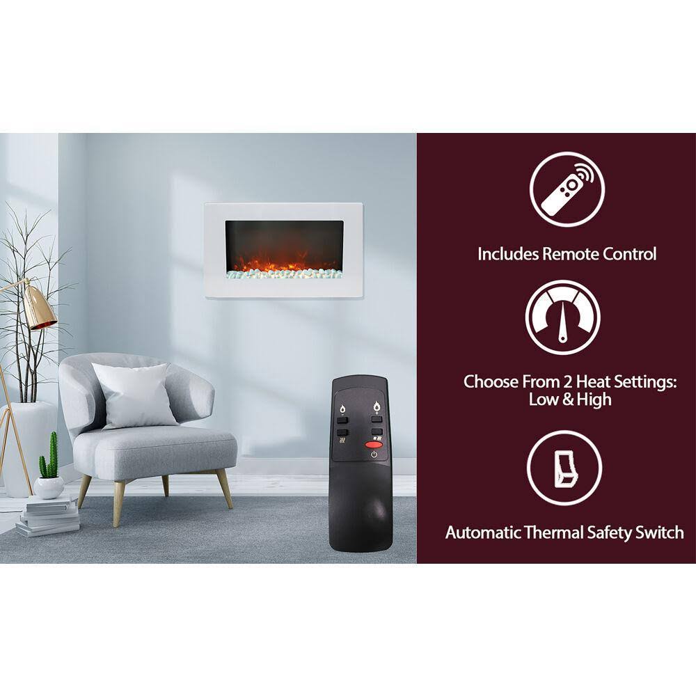 Cambridge Callisto 30 in. Wall-Mount Electric Fireplace with Crystal Rock Display - White