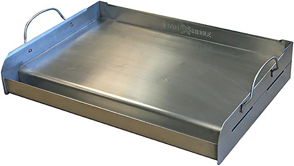 LITTLE GRIDDLE griddle-Q GQ230 100% Stainless Steel Professional Quality Griddle with Even Heat Cross Bracing and Removable Handles for Charcoal/Gas Grills, Camping, Tailgating, and Parties (25x16x6.5)