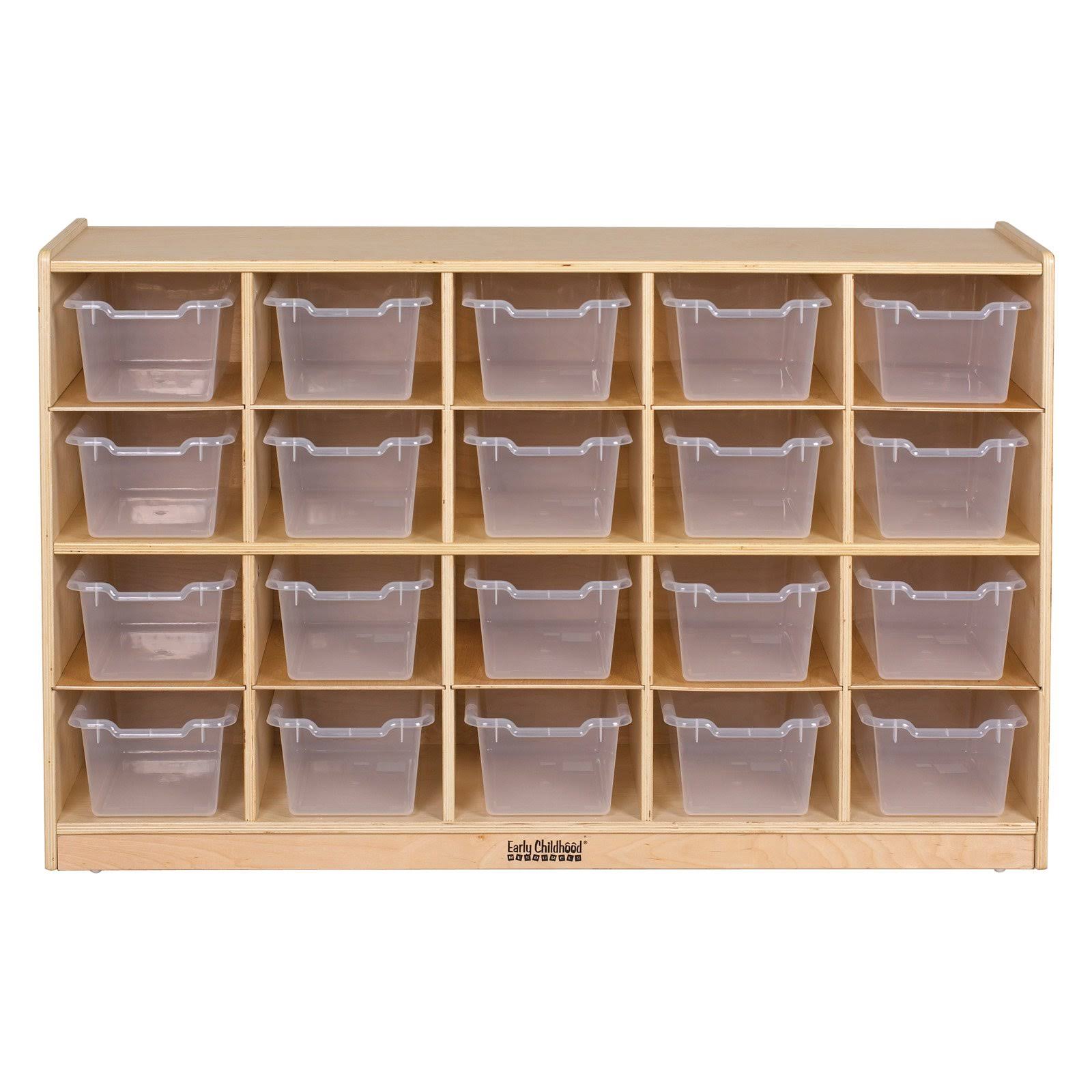 Ecr4kids Birch 20 Cubby Tray Cabinet with Clear Bins