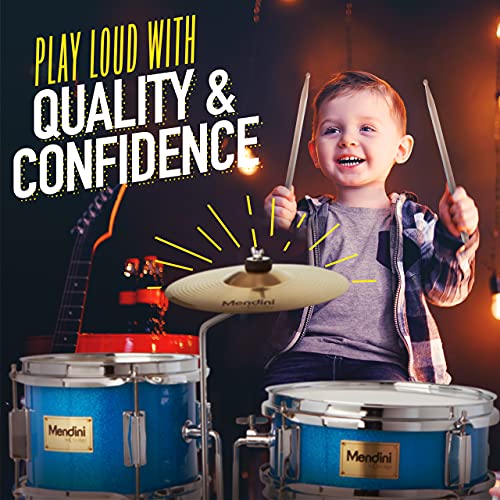 Mendini By Cecilio Kids Drum Set, 3 Piece Junior Drum Set for Beginners with Bass Tom Snare Drum, 16 inch Drum Kit with Snare, Cymbal, Drumsticks, Adjustable Seat (Metallic Red)