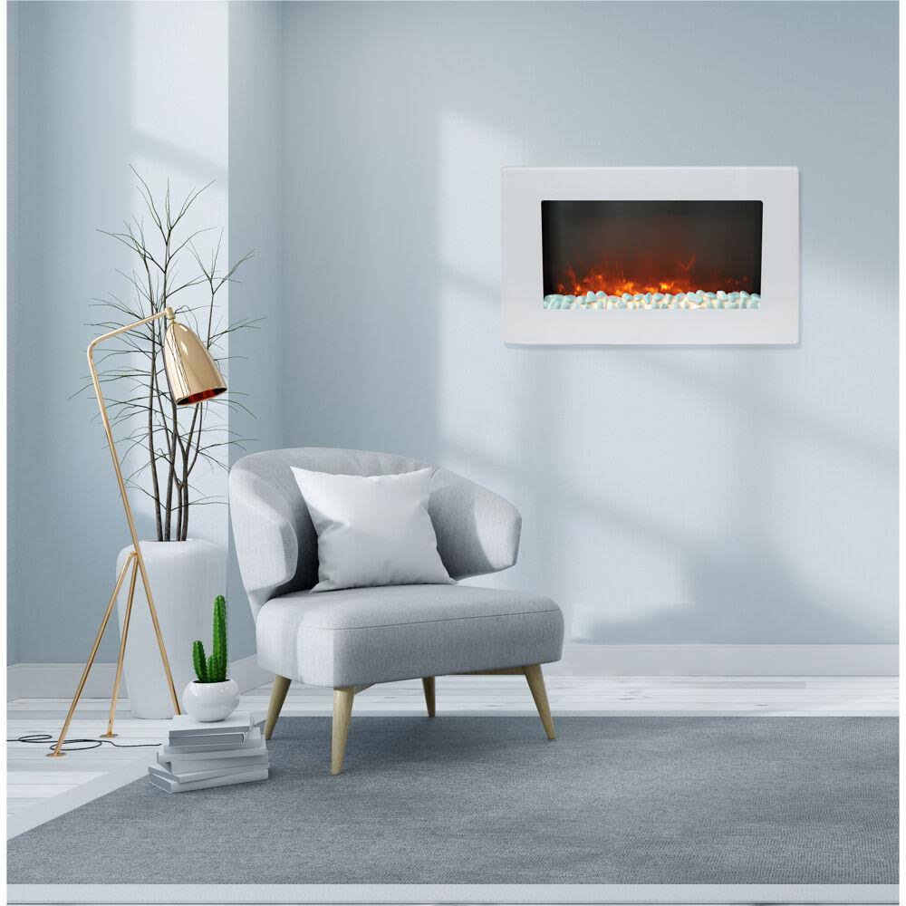 Cambridge Callisto 30 in. Wall-Mount Electric Fireplace with Crystal Rock Display - White