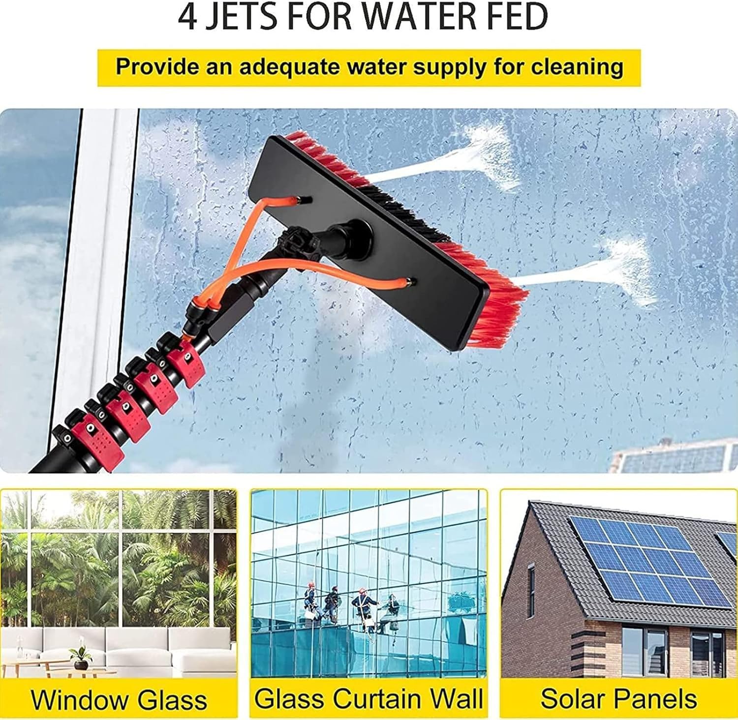 XIAOYE Telescopic Window Cleaner Water Wash Brush Kit,3-12m Window Cleaning Pole,Cleaning Photovoltaic and Solar Panels / 10m Rod / 30cm Brush Head,24FT/7.2M