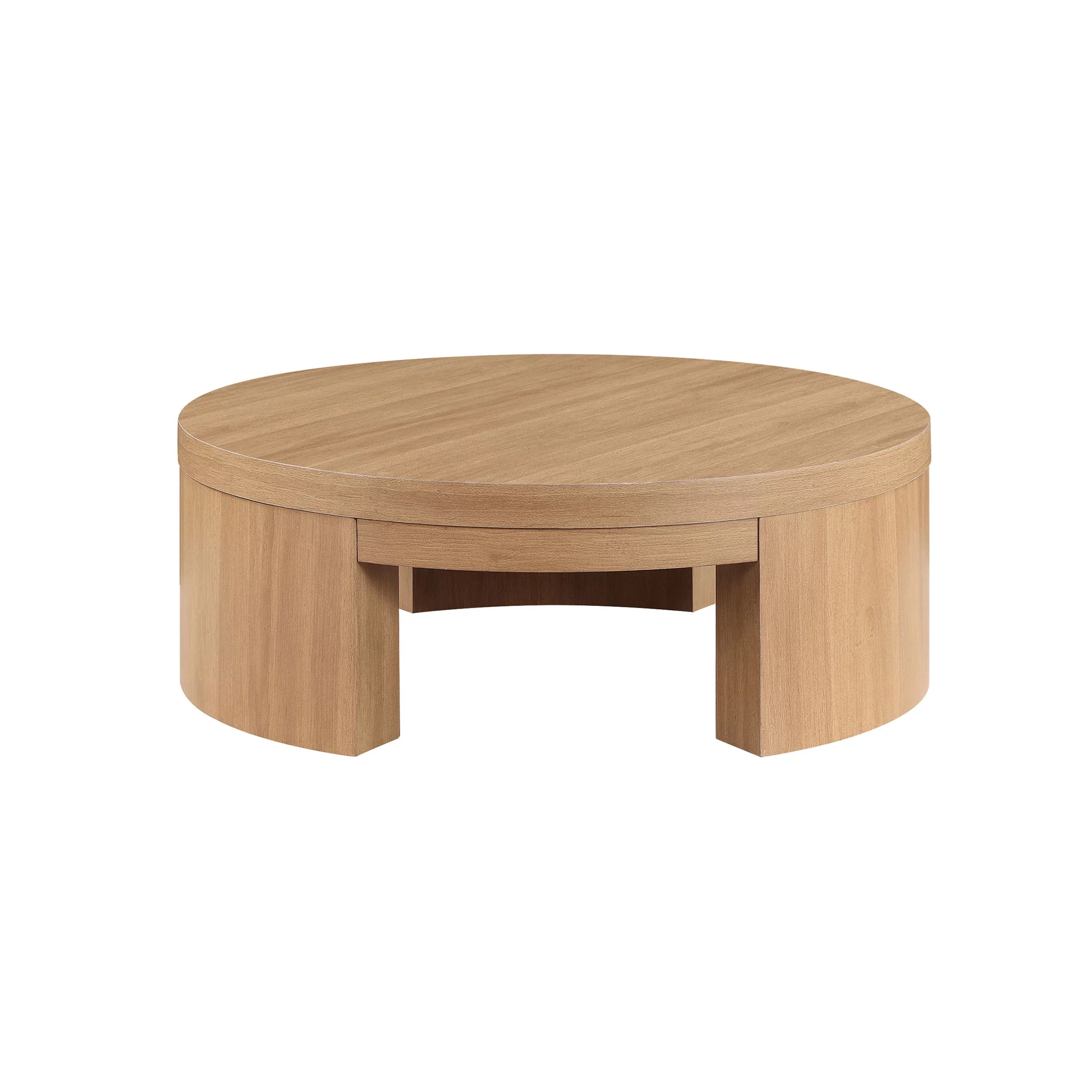 Beautiful Mod Round Coffee Table by Drew Barrymore, Warm Honey Finish