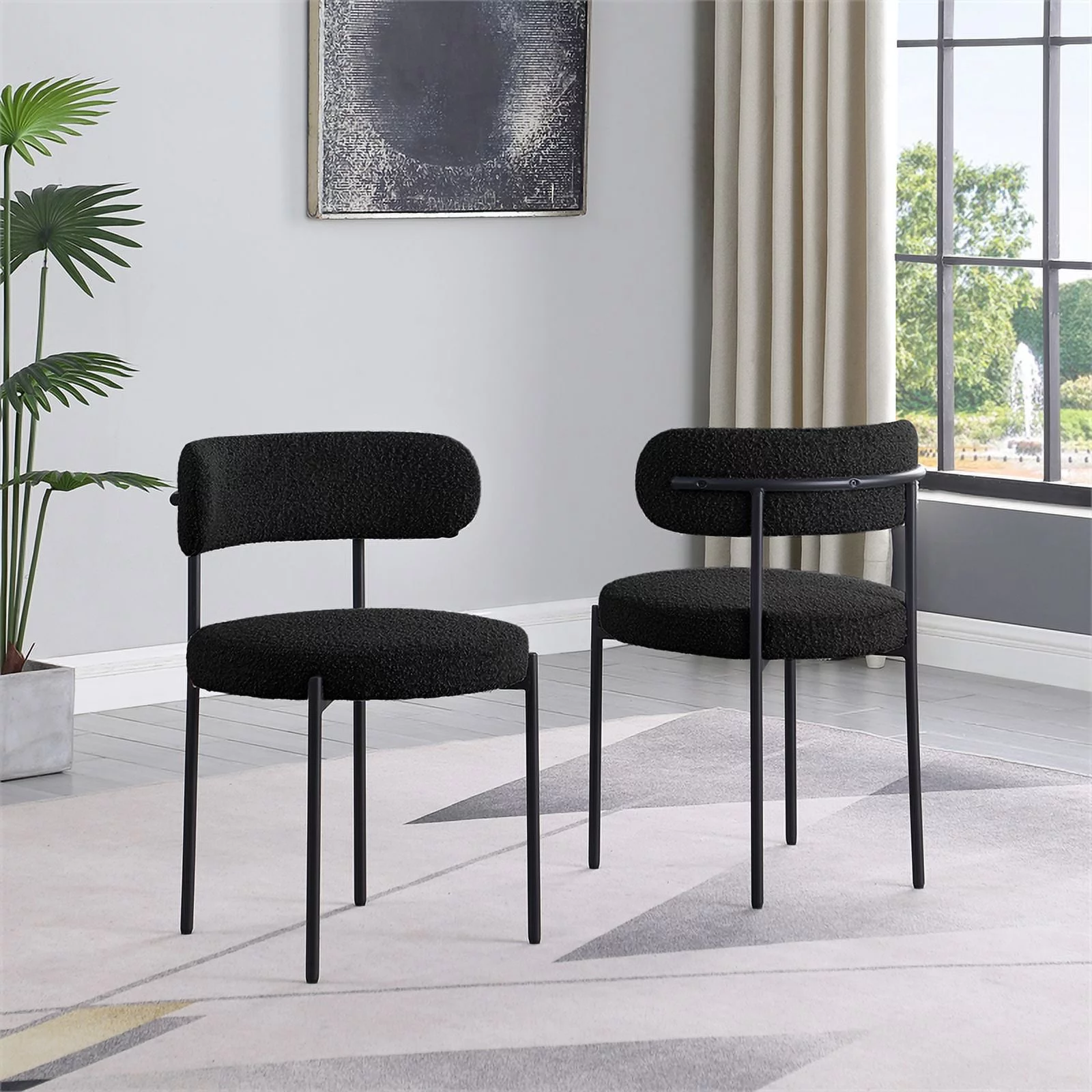 Best Master Furniture Boucle Fabric Dining Chairs in Black Finish (Set of 2)