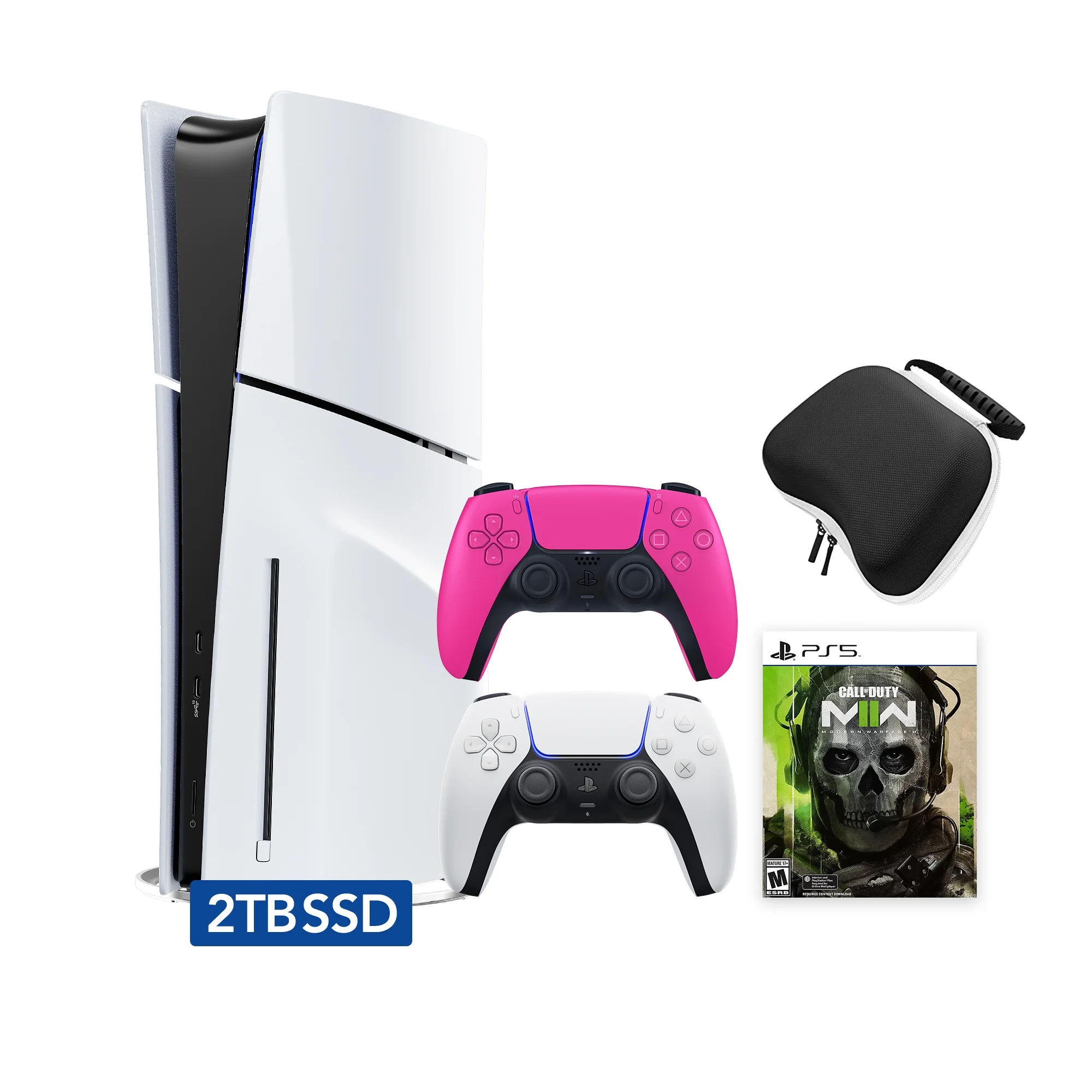 PlayStation 5 Slim Disc 2TB SSD Edition Call of Duty Modern Warfare II Bundle with Two Controllers White and Nova Pink DualSense and Mytrix Hard Shell Protective Controller Case - PS5 Gaming Console - Curated Treasures Market