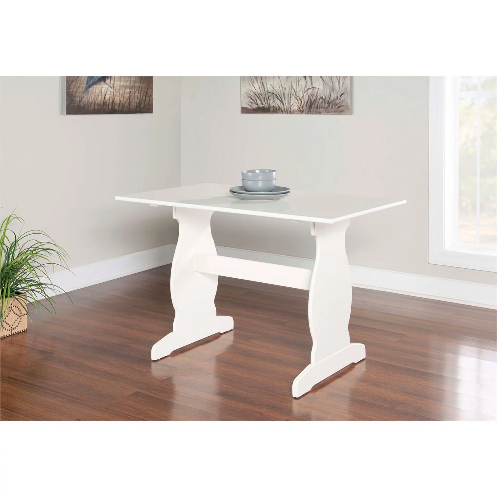Linon Natasha Wood Corner Nook Dining Set in White
