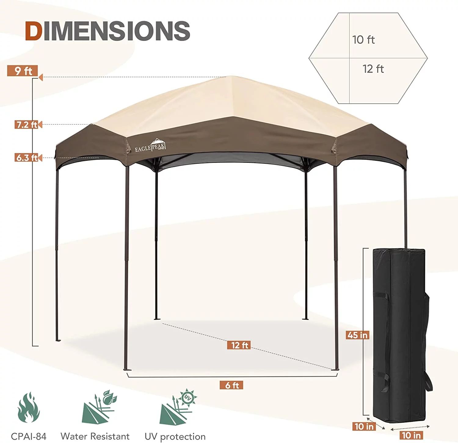 EAGLE PEAK Pop-Up Camping 6 Sided (6x6x6) Gazebo w/ Mosquito Netting Easy Center Push Canopy Shelter Instant Setup Outdoor Screen Tent (Brown)