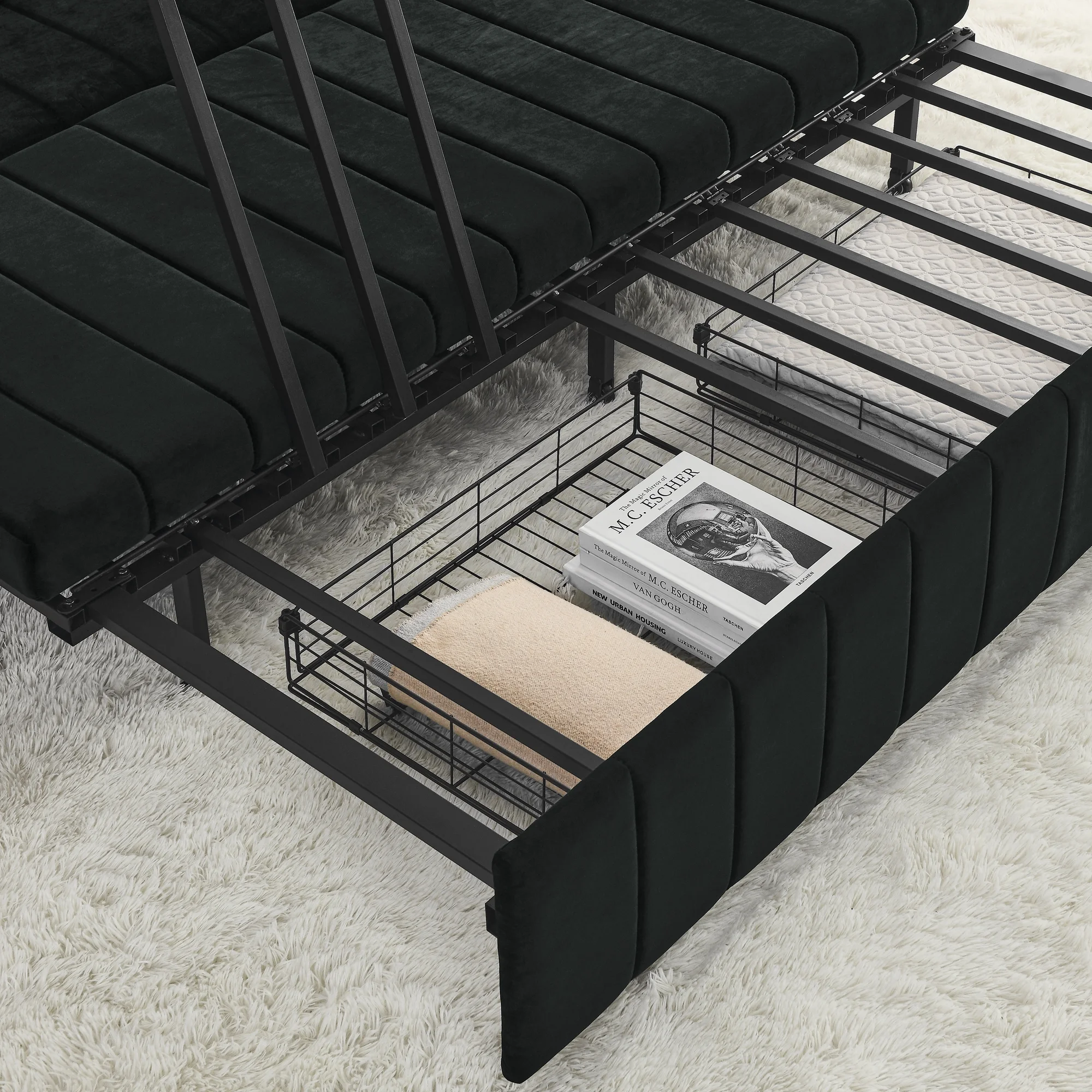 3-in-1 Convertible Sleeper Sofa Bed,Pull-Out Bed Sleeper with Rolled Arms Decorated with Copper Nails,Modern Upholstered 3 Seats Sofabed with Two Drawers and Two Pillows,Black - Curated Treasures Market
