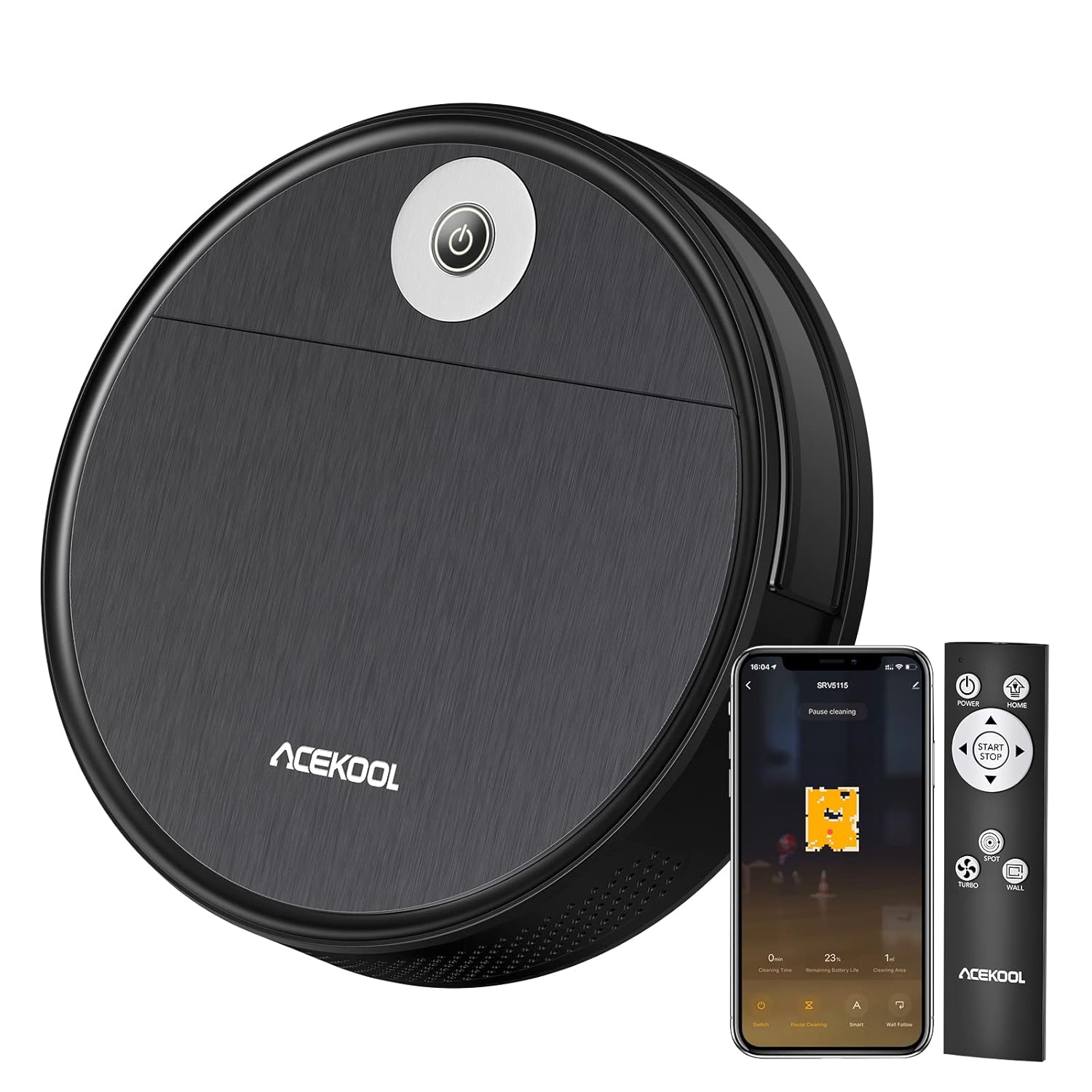 Robot Vacuum Cleaner, Acekool Automatic Vacuum Robotic Smart Self-Charging Wi-Fi Robot 1700pa Strong Suction 170min Runtime Good Cleaning Dust, Pet Hair for Carpets, Hard Floors