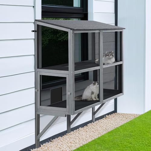 beeNbkks Bug Proof Cat Catio, Window Box Enclosure for Indoor Cats, Wooden Cat Window Perch House, Expandable for Multi Cats, Secure Comfortable Outdoor Haven for Cats, Keep Bugs Insects Out