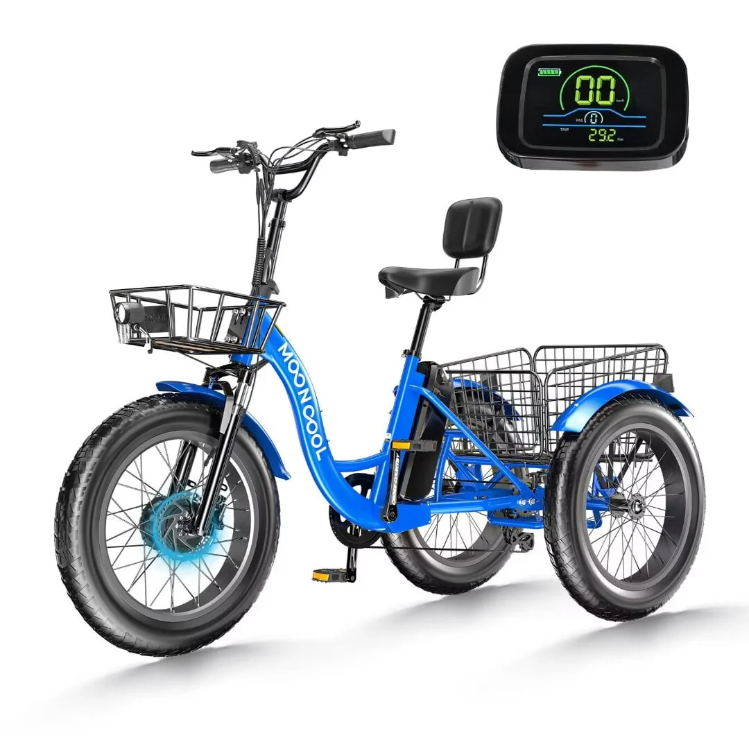 NAIZEA 20 Electric Trike Tricycle for Adults, 7 Speed Fat Tire Electric Trike, 3 Wheels Bike for Adults with Front and Rear Baskets, Lithium Battery UL Certified