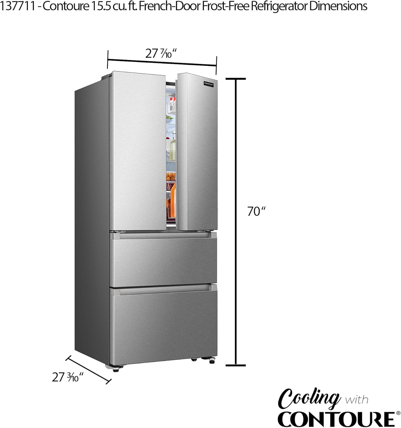 RV French-Door Refrigerator, 15.5 cu.ft. Stainless Steel | SMART-Temp Control, LED Lighting | Quiet, Energy-Efficient | R-1575SS