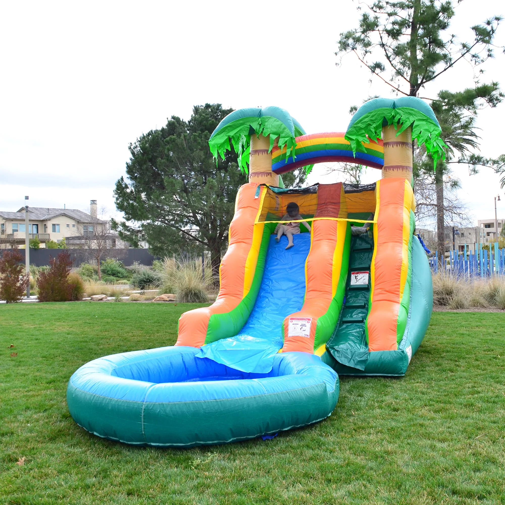 HeroKiddo Outdoor Commercial Grade Tropical Inflatable Water Slide for Kids and Adults with Pool and Blower